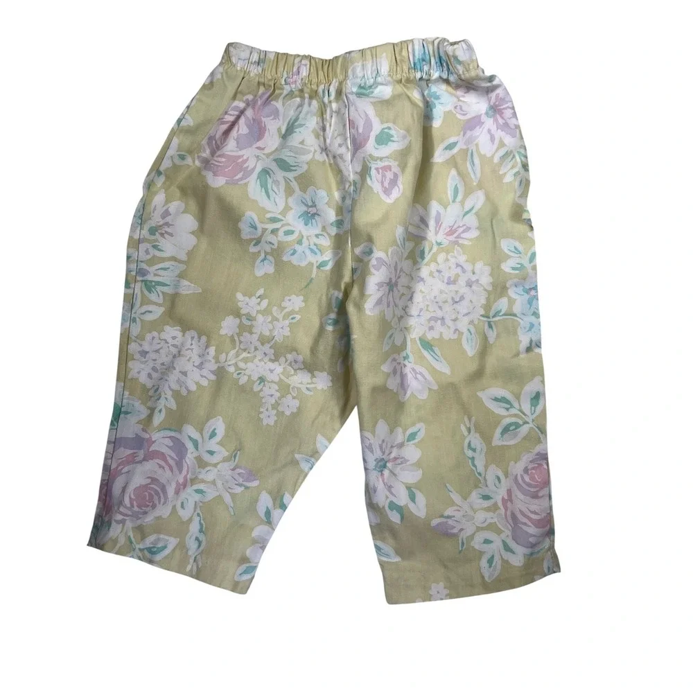 Vintage Evy Kids Floral 3 Piece Set Top Pants Skirt Pastel‎ Yellow Pink Lace 6-9